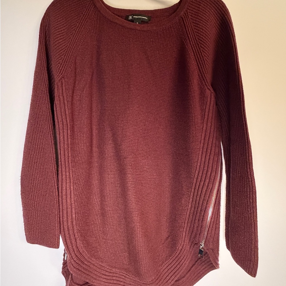 INC International Concepts Wine Crewneck Sweater with Side Zips